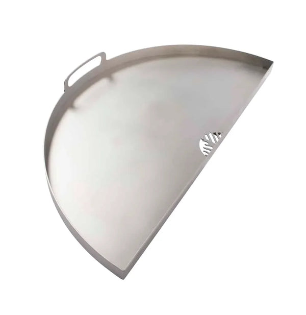 Stainless steel half-moon grill griddle insert with handle and vent opening