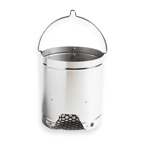 Stainless steel charcoal starter with handle and ventilation holes for grilling