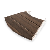 Curved dark wood grill table wing attachment with metal brackets